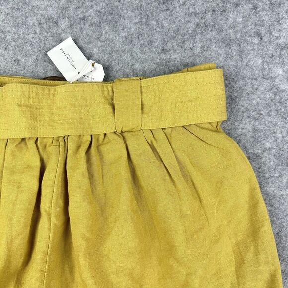 American Eagle Linen Blend Shorts Women S Mustard Yellow Belted Pleated Boho NEW - Picture 5 of 12